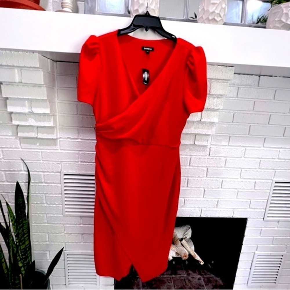 Express MIDI Orange V Neck Dress NWT Sz. Lg - Pullover Retail $78